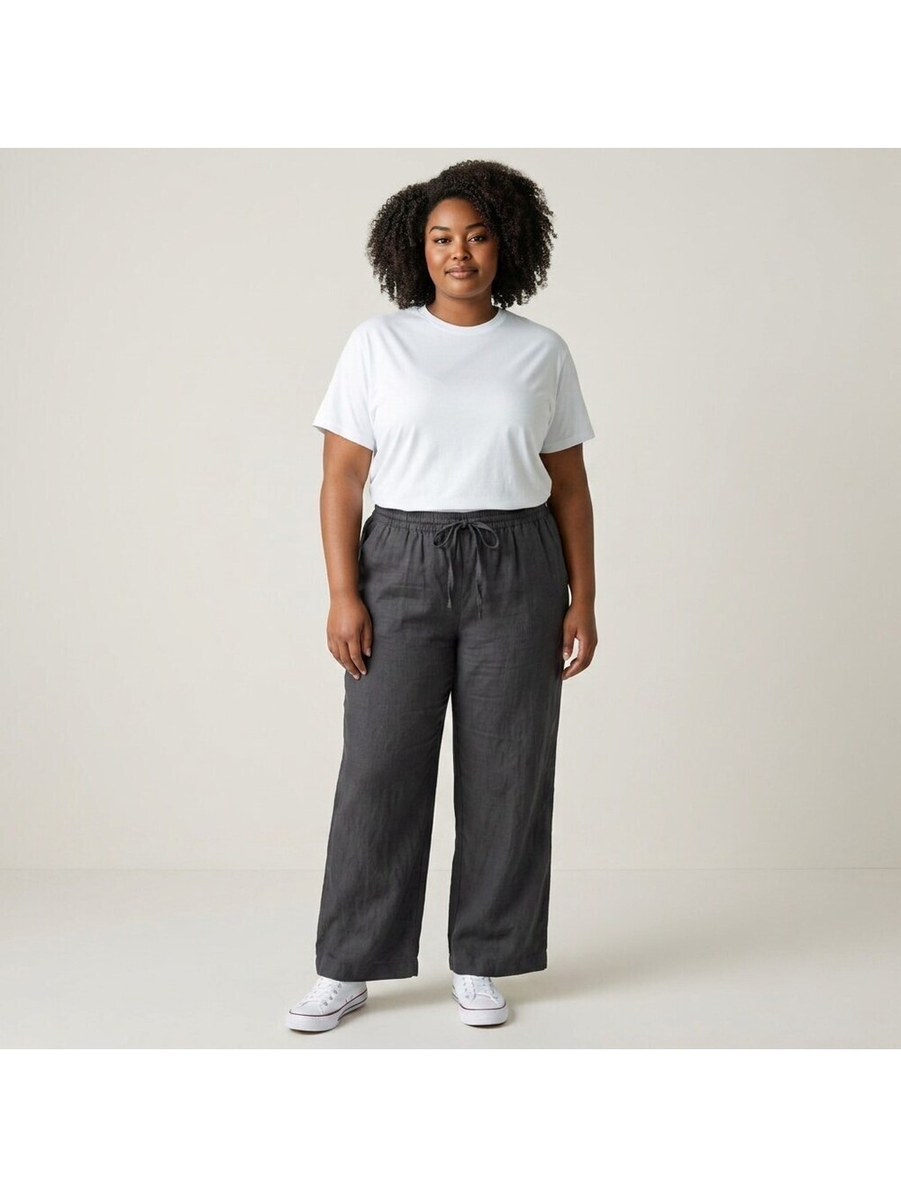 Sonoma Pants Women XL Black Linen Drawstring High Rise Flat Front Wide Leg